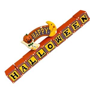 Midwest Importers Vintage Halloween Blocks Celestial Moon Ghost Pumpkin Decor